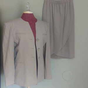 Escada Taupe Wrap Skirt Suit, EU 36